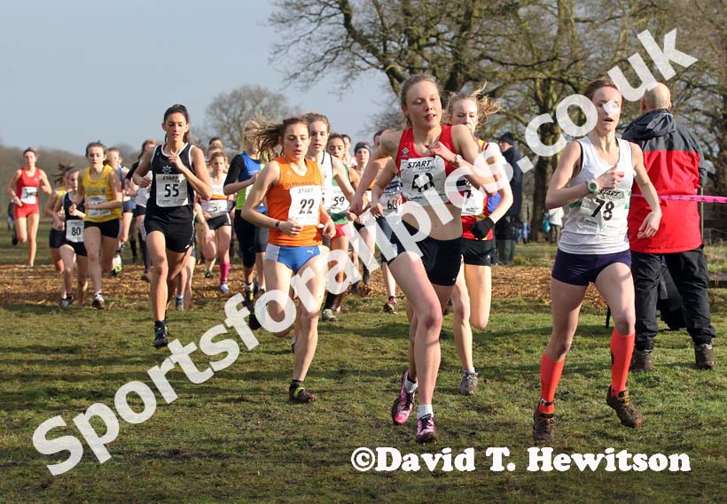 Lydia Sharpe (NSP) soon after the start of the under-20 womens Northern Cross Country Champs, Knowsley Safari Park. Photo: David T. Hewitson/Sports for All Pics
